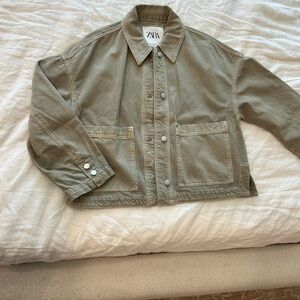 Zara Khaki Button-Up Jacket